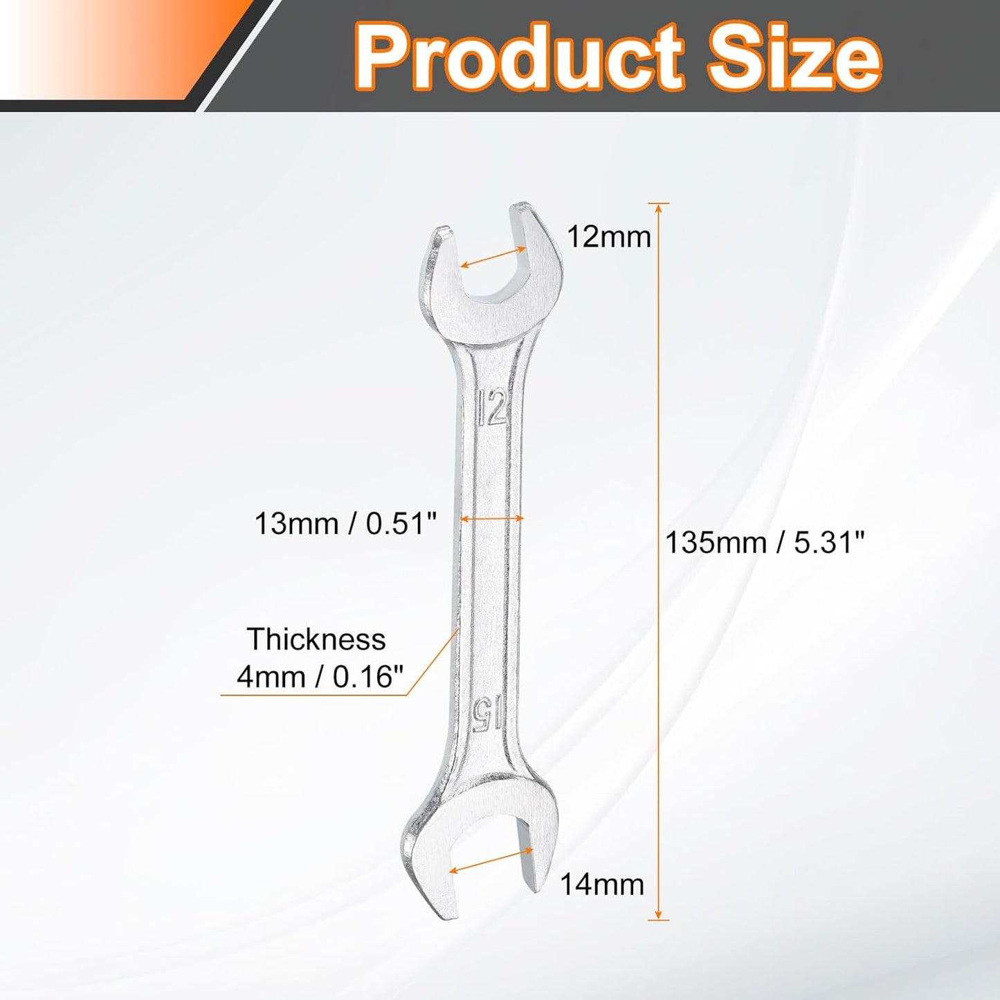 HARFINGTON 2pcs Double Open End Wrench 12mm x 15mm Metric 15 Degree Offset Angle Small Flat Head Wrench Galvanizing Open Ended Spanner for Automotive Repair Furniture Assembly