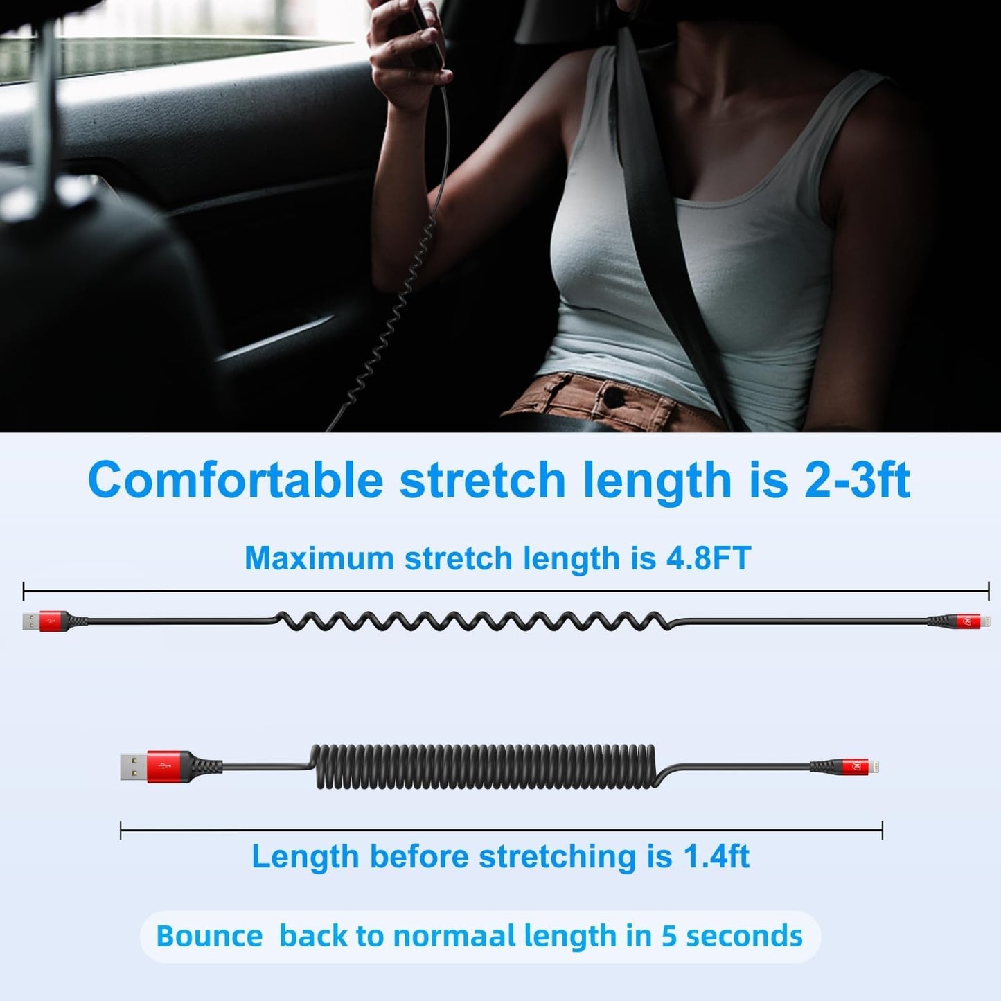 2 Pack Coiled Lightning Cable 3ft, iPhone Charger Cable for Car, [Apple MFi Certified] Lightning Cord Compatible with iPhone 14/13/12/11 Pro Max/XS MAX/XR/XS/X/8/7/Plus/6S iPad/iPod - Red