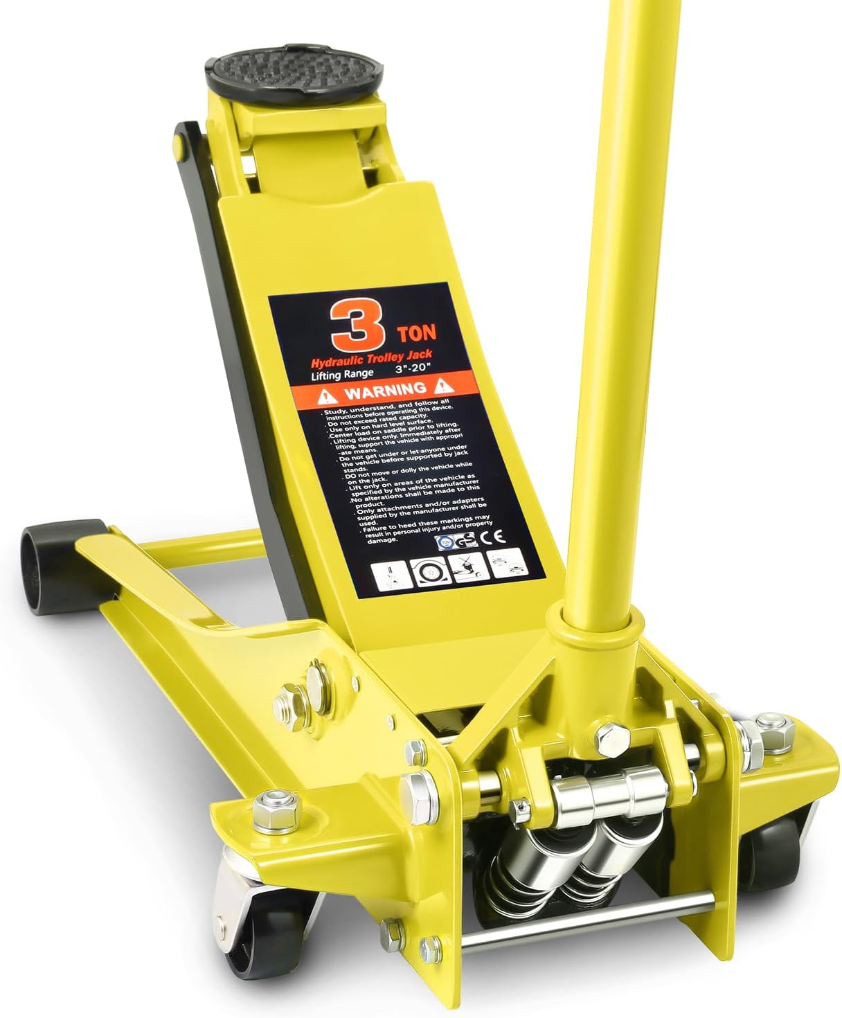 DNA MOTORING Low Profile Hydraulic Trolley Service/Floor Jack, 3 Ton (6000 lbs) Capacity Heavy Duty Hydraulic Car Jack, Lifting Range 3"-20", Yellow, TOOLS-00475-YL