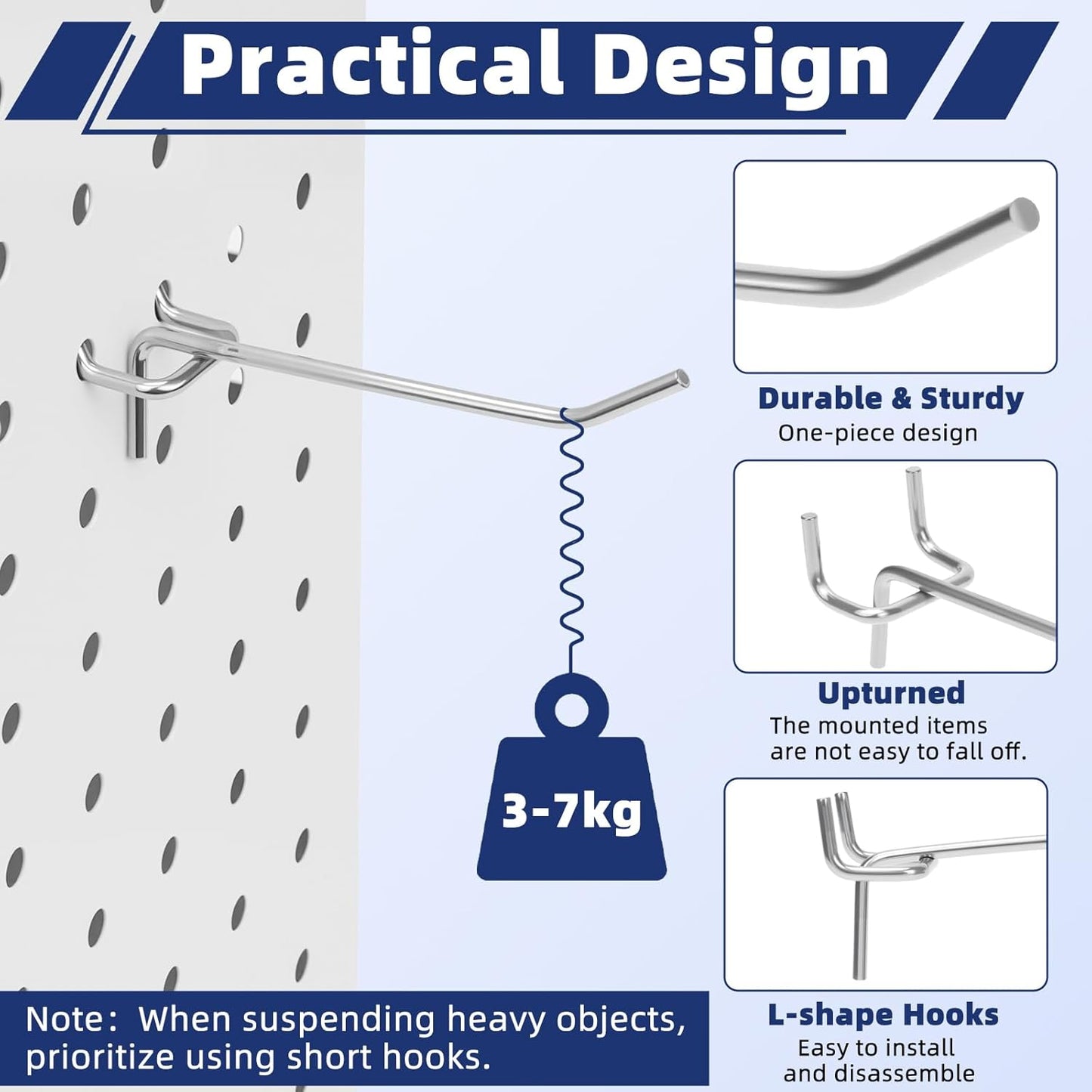 100 Pack Pegboard Hooks Set, 4 Inch Stainless Steel Pegboard Hooks Bulk Fit 1/8" Pegboard for Wall Shelving Display Hanging Tools Accessories Hanging Holders for Storage Craft Room Kitchen Store