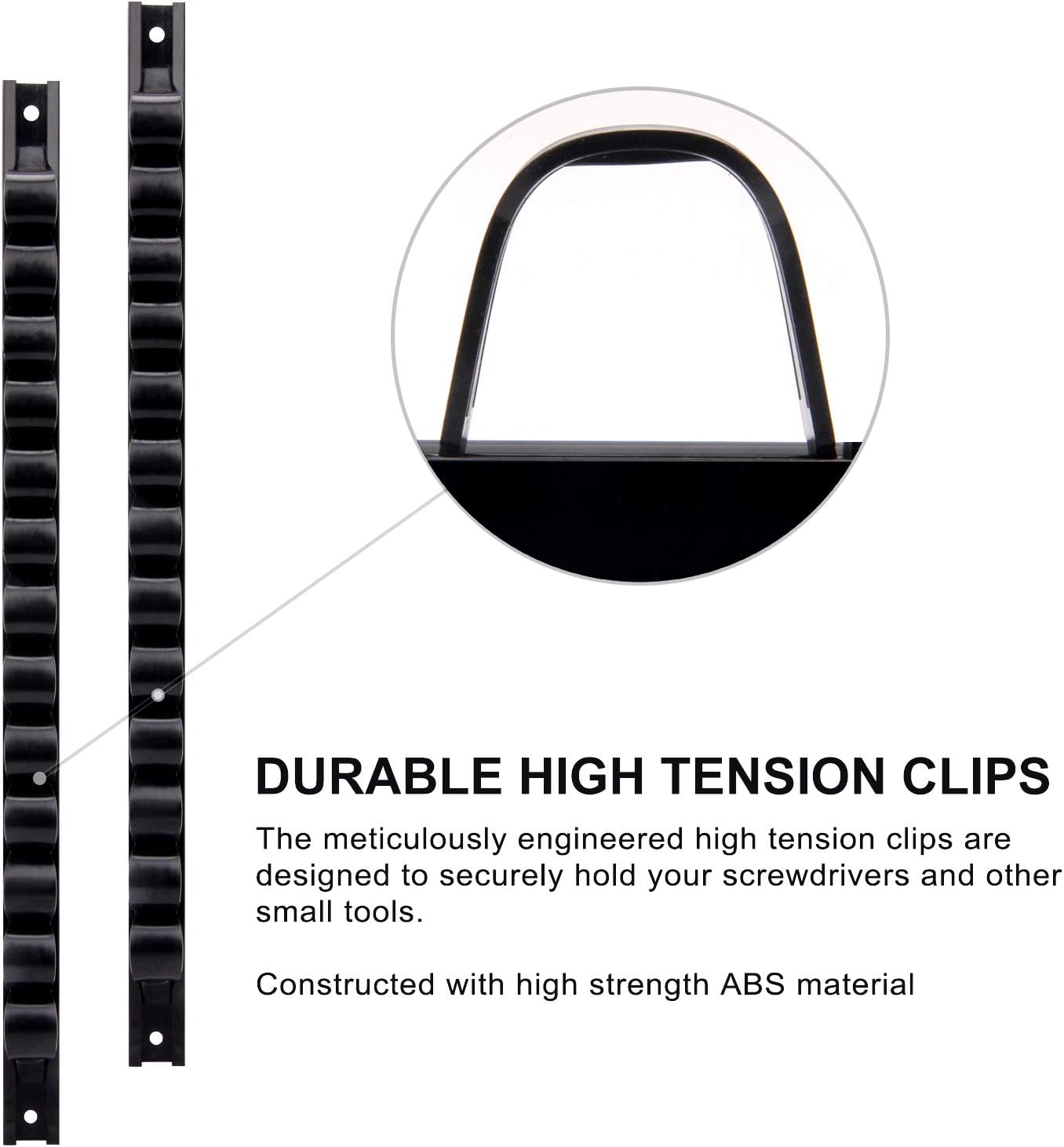 CASOMAN 4 pcs Screwdriver Organizer and Wrench Organizer, Hand Tool Holder, Plastic Rail Wrench Hanger with Clips