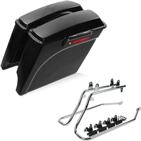 XFMT Hard Saddlebags + Chrome Conversion Brackets Compatible with HARLEY HD SOFTAIL MODEL 1986-2013