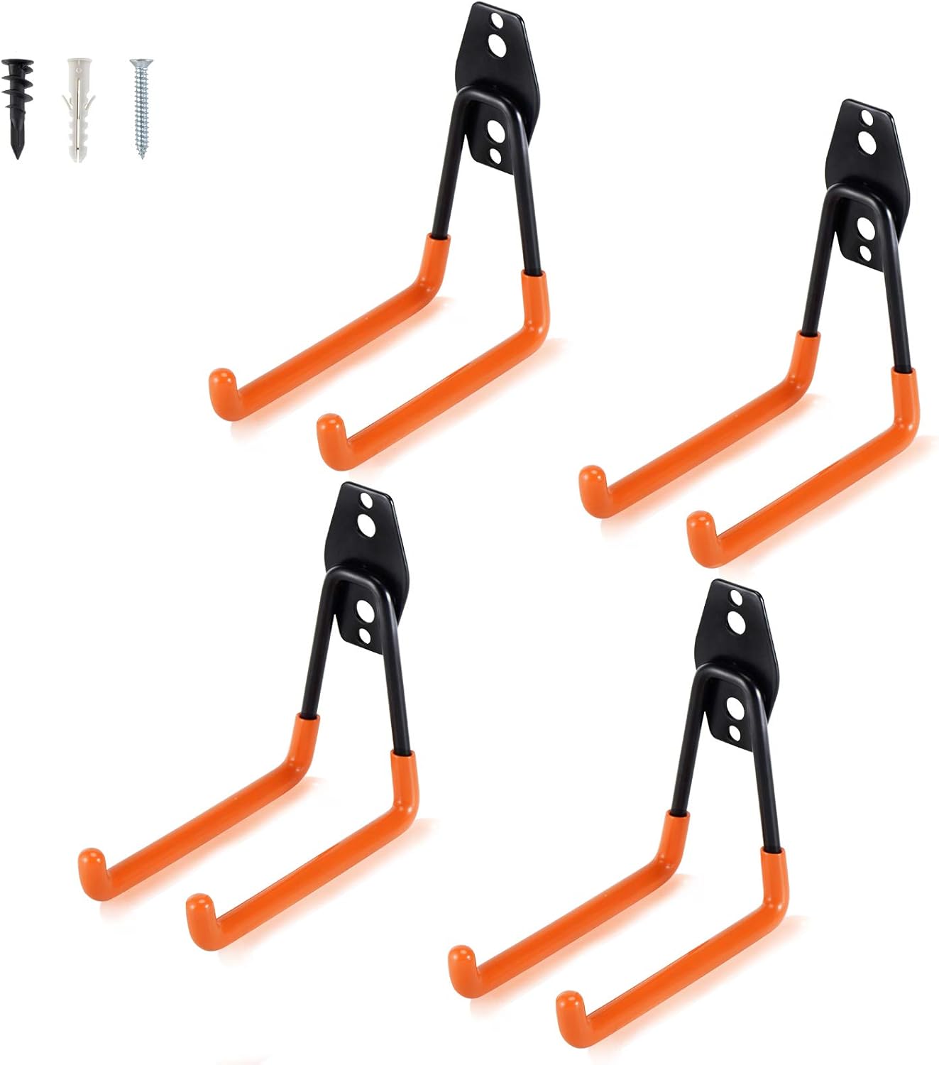 AOBEN Garage Hooks Heavy Duty, Steel Garage Storage Hooks, Utility Tool Hangers and Combinable Wall Mount for Organizing Ladder, Hold Chairs, Heavy Tools (Medium U, 4 Pack)