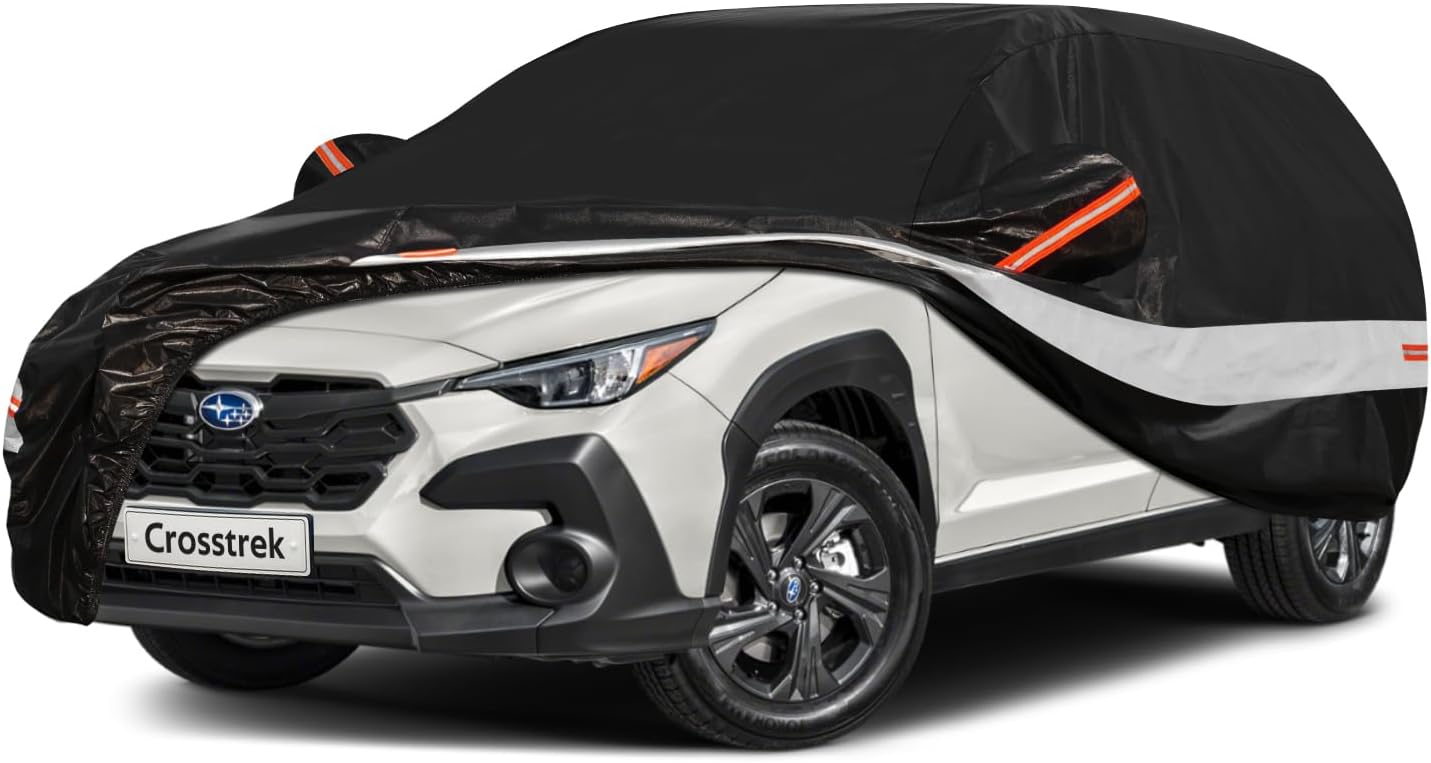 10 Layers SUV Car Cover Custom Fit for Subaru Crosstrek (2017-2025) Waterproof All Weather for Automobiles, Outdoor Full Cover Sun UV Rain Protection with Cotton.Black