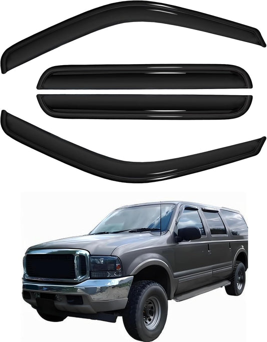 4pc Sun Rain Guards Window Visor Wind Deflector Compatible with Ford Excursion 2003-2005 Smoke 94438