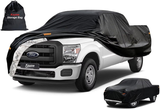 Kayme Truck Cover Custom Fit Ford F-250(1999-2016) Regular Long Bed. Full Exterior Heavy Duty Outdoor Pickup Truck Car Cover Waterproof All Weather.Car Tarp for Wind Sun Dust Protection.Black