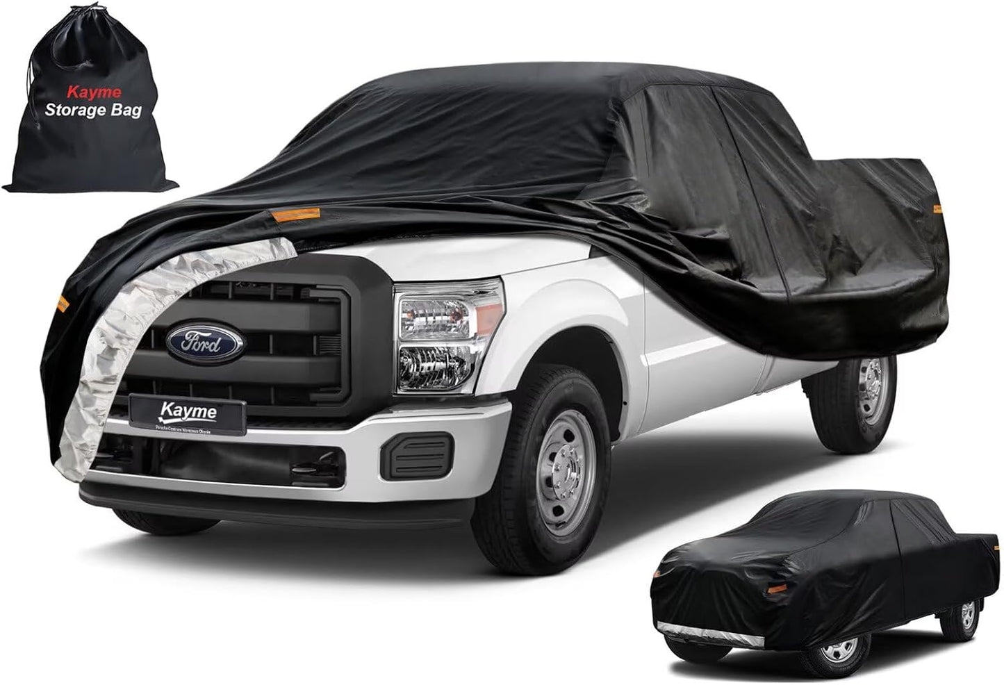 Kayme Truck Cover Custom Fit Ford F-250(1999-2025) Super Cab Long Bed. Full Exterior Heavy Duty Outdoor Pickup Truck Car Cover Waterproof All Weather.Car Tarp for Wind Sun Dust Protection.Black