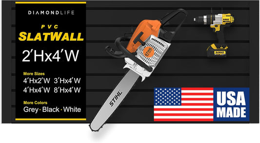 DLDIRECT Slatwall Panel Garage Wall Organizer: Heavy Duty Mounted PVC Rack, Interlocking Slat Paneling for Storage, Board, Shelves System -Black (2’H x 4’W)