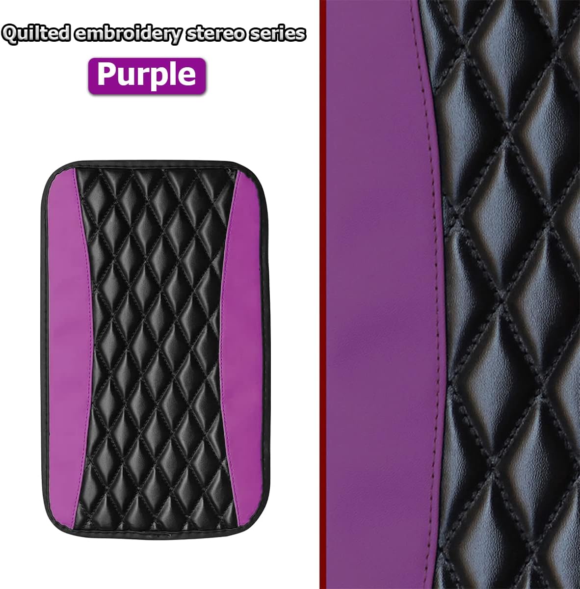 Car Center Console Cushion Pad, Universal Leather Waterproof Armrest Seat Box Cover Protector,Comfortable Car Decor Accessories Fit for Most Cars, Vehicles, SUVs (Purple)