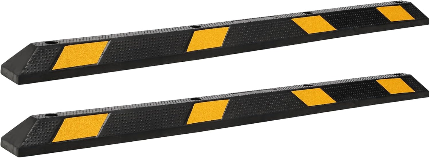 2-Pack 72" Rubber Parking Curb, Heavy Duty Long Garage Floor Wheel Stopper with Highly Visible Yellow Reflective Stripes, Car Parking Bumpers for Truck, RV, Trailer