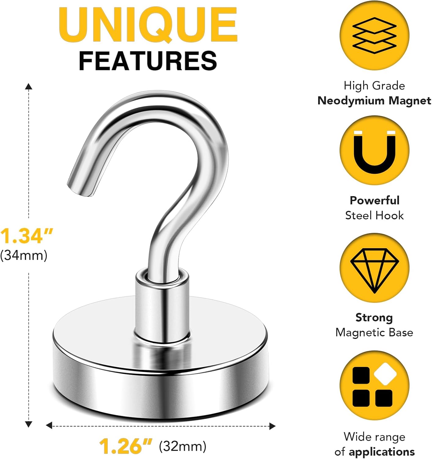 DIYMAG Magnetic Hooks, 118 LB Heavy Duty Strong Magnet with Hook, Rare Earth Neodymium Magnets for Hanging, Magnetics Hanger for Curtain, Home, Kitchen, Workplace, 20 Packs