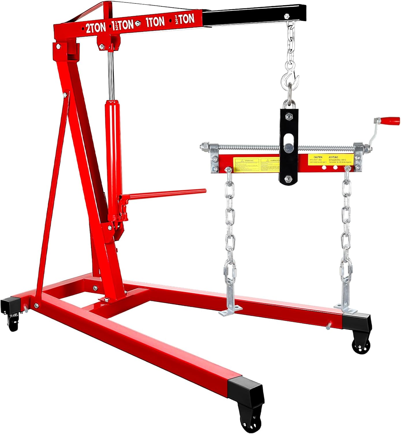 Engine Hoist 2 Ton/4409 lbs Heavy Duty Alloy Steel Cherry Picker Engine Hoist with Load Leveler, Engine Stand with 4 Steel Caster, Red (Engine Hoist no Folding with Leveler)