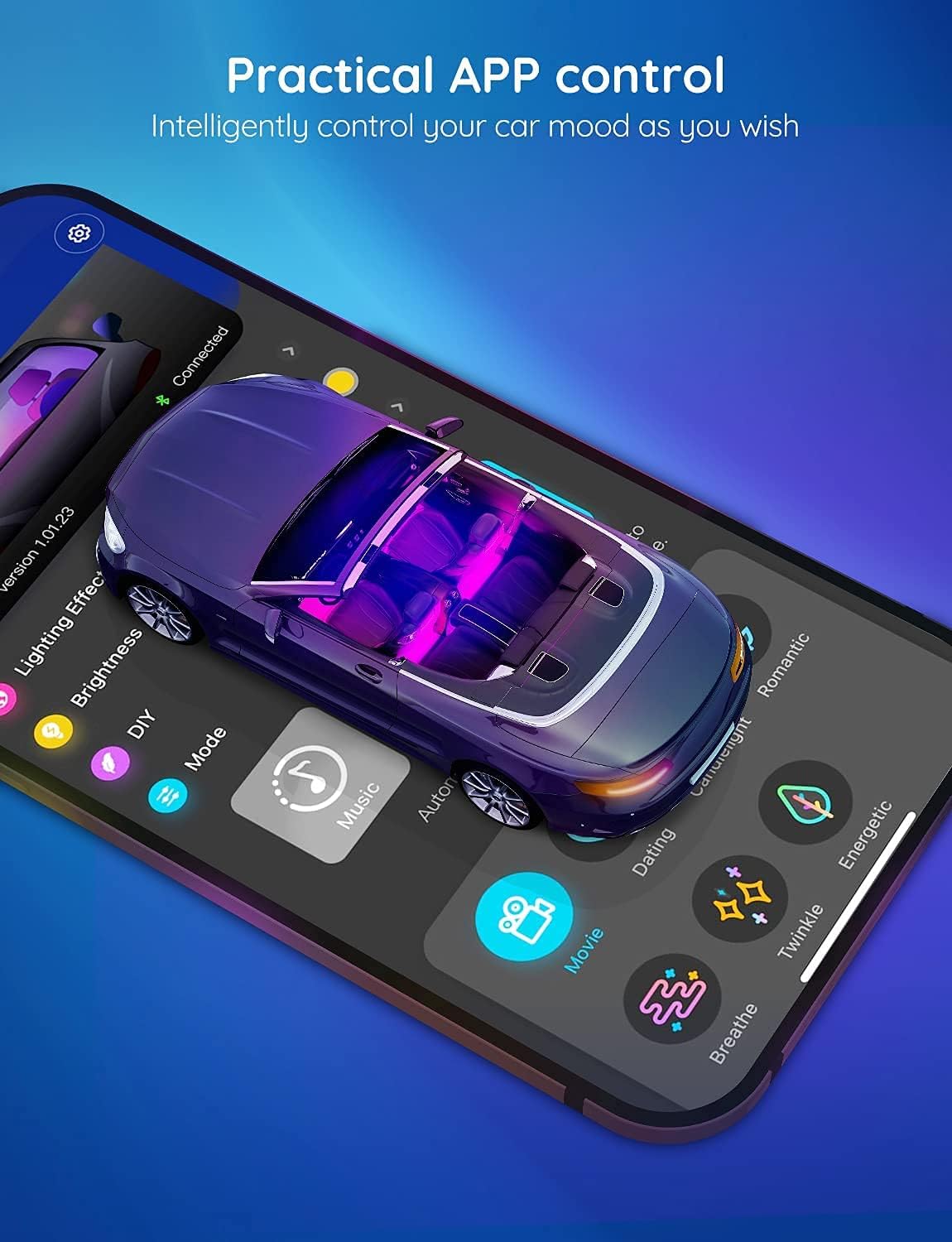 Govee Car LED Lights, Smart Car Interior Lights with App Control, RGB Lights with DIY Mode and Music Mode, 2 Lines Design LED Lights for Cars with Car Charger, 12V