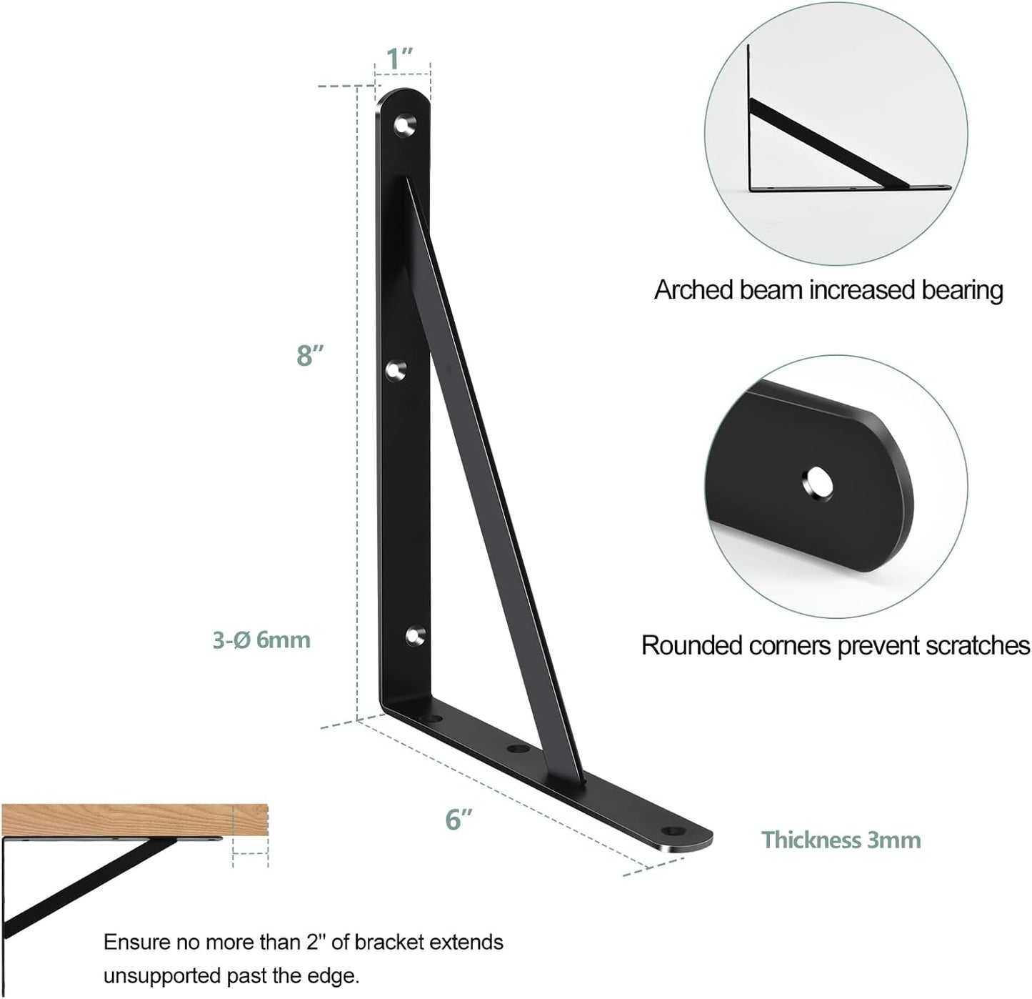16 Pack L8 x H 6" Black Heavy Duty Shelf Brackets with Screws Metal Shelf Brackets Shelf Support Angle Brackets for Shelves L Brackets Heavy Duty Floating Shelf