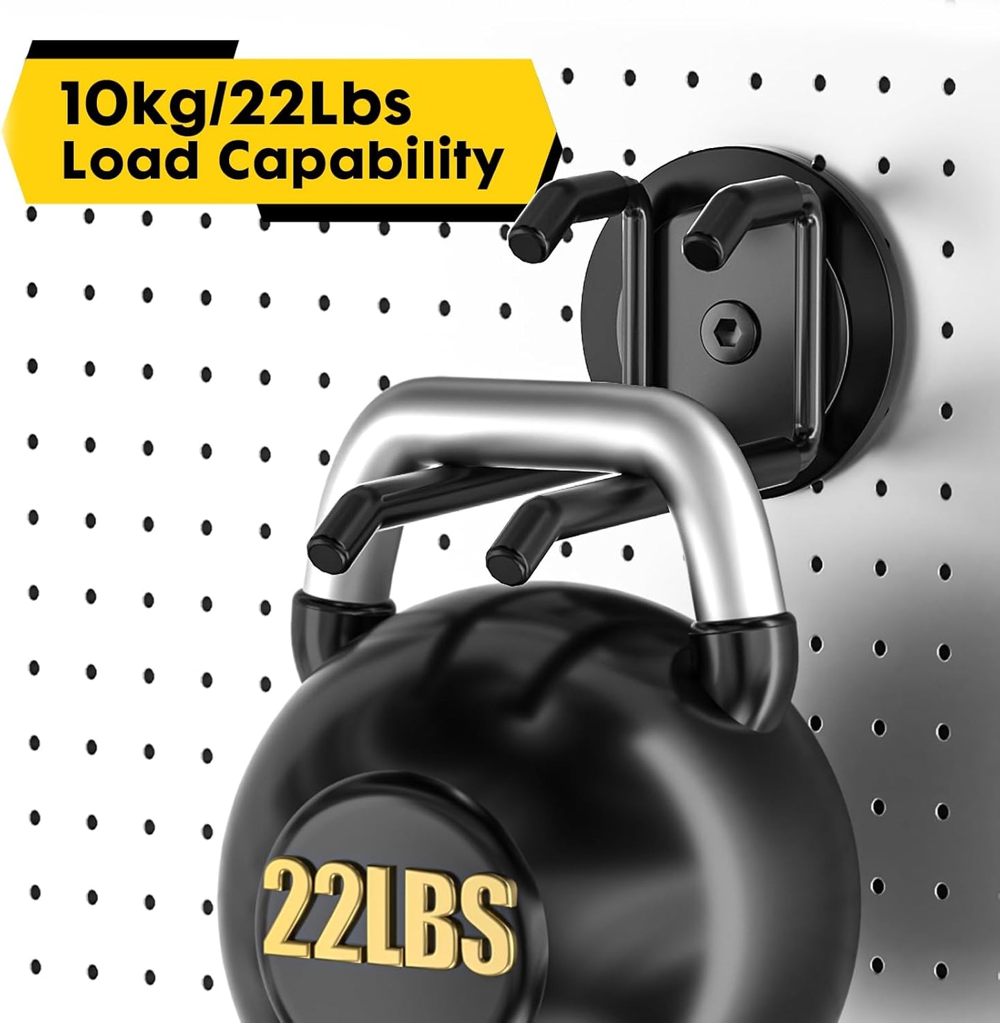 Strong Magnetic Hooks Heavy Duty - 2 Pack Rare Earth Magnets for Garage Utility Storage 20lb Hold | Hang Ladder, Power Tools, Toolbox, Shovel, Broom, Extension Cord(E-Blackpro 2)