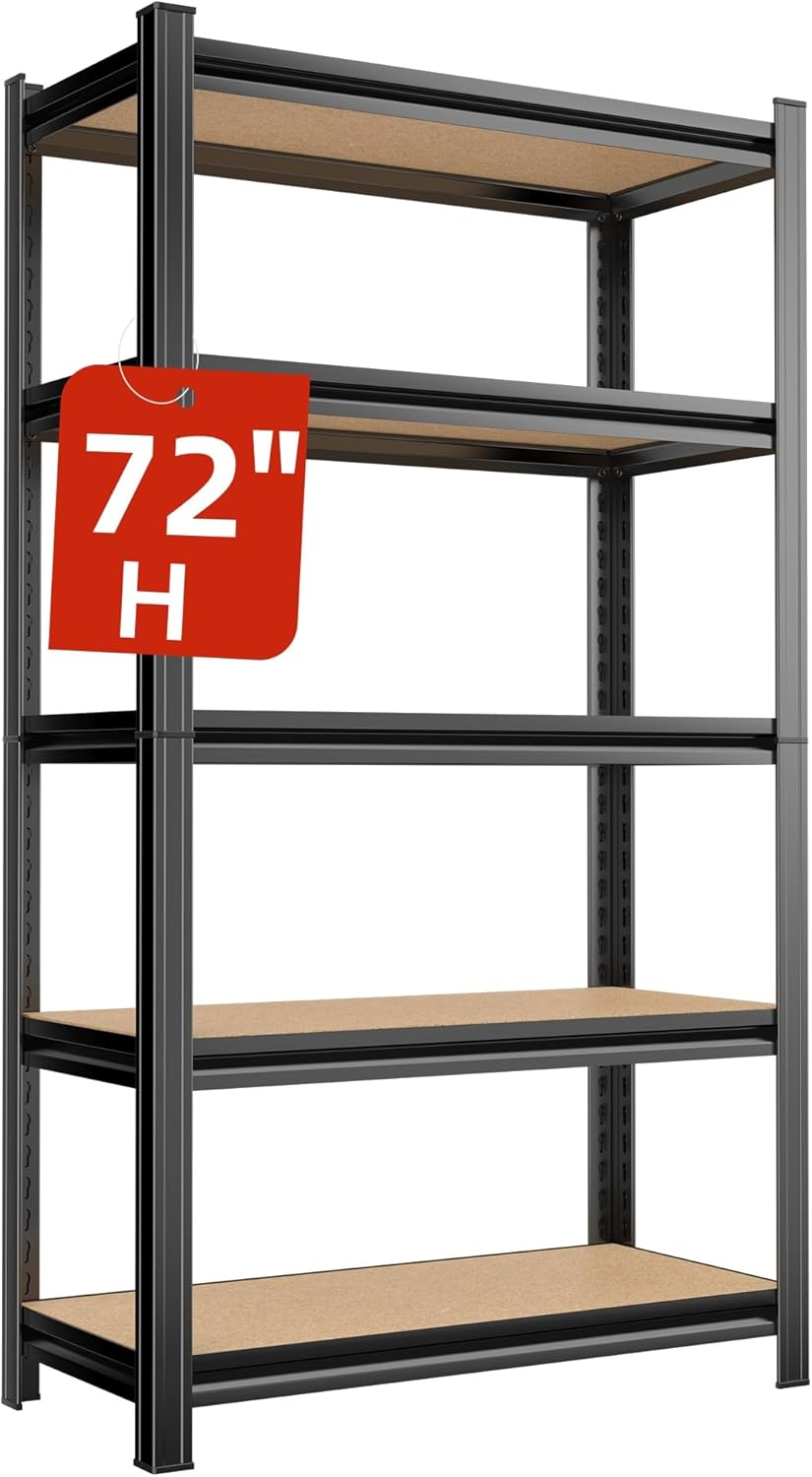 Garage Shelves, 72”H Adjustable Shelves for Garage/Basement/Warehouse, Heavy Duty Metal Storage and Organizer Rack, 5-Tier Tall and Large Organizing Shelf, 71.2”H×35.4”W×15.8”D