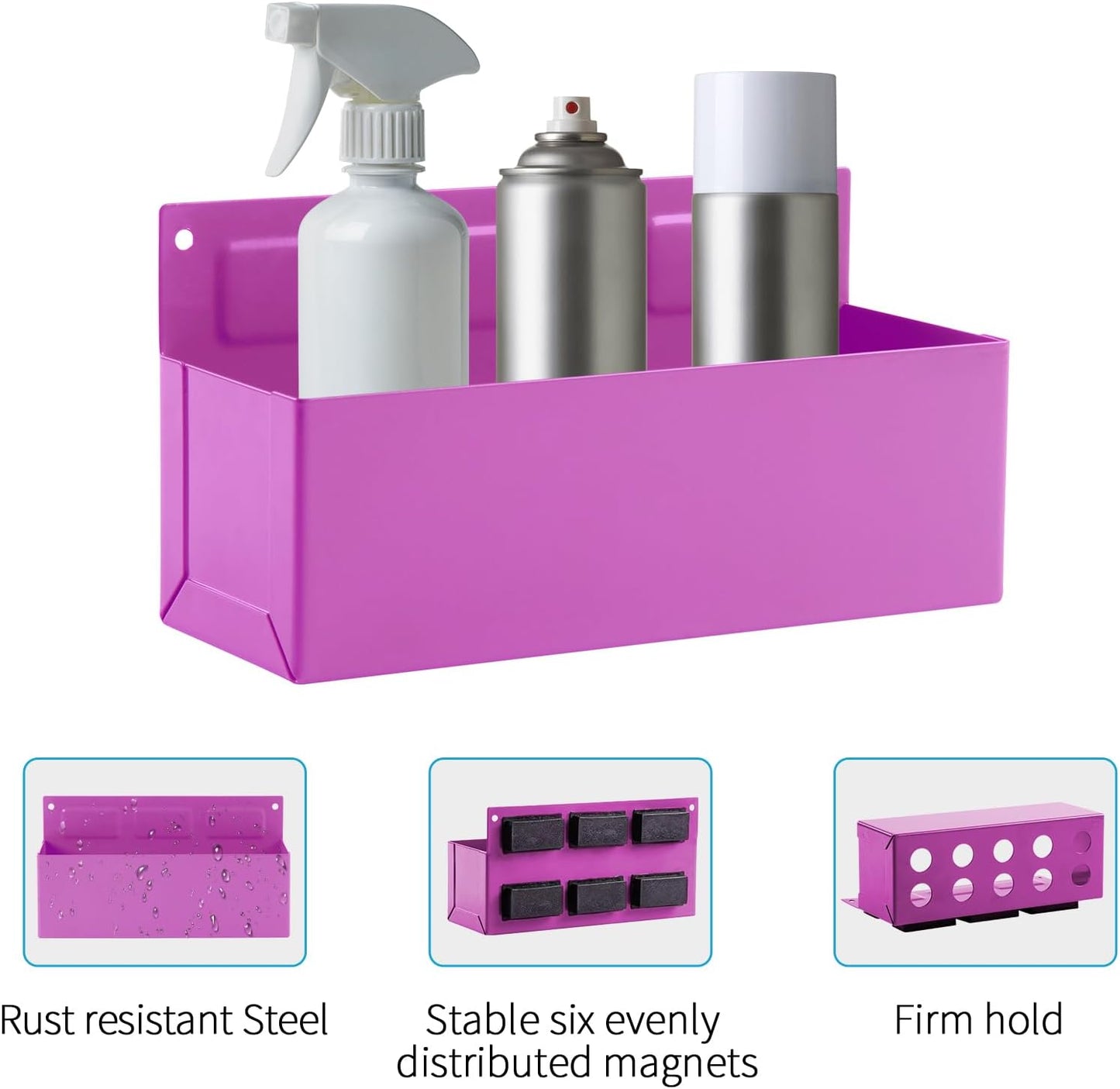 Magnetic Aerosol Spray Can Holder, Magnet Toolbox Bottle Holder, Tool Box Storage Rack for Garage and Home, Craft Workspace, Mechanic Paint Bottle Can Organizer, Pink, 3"x8.3"