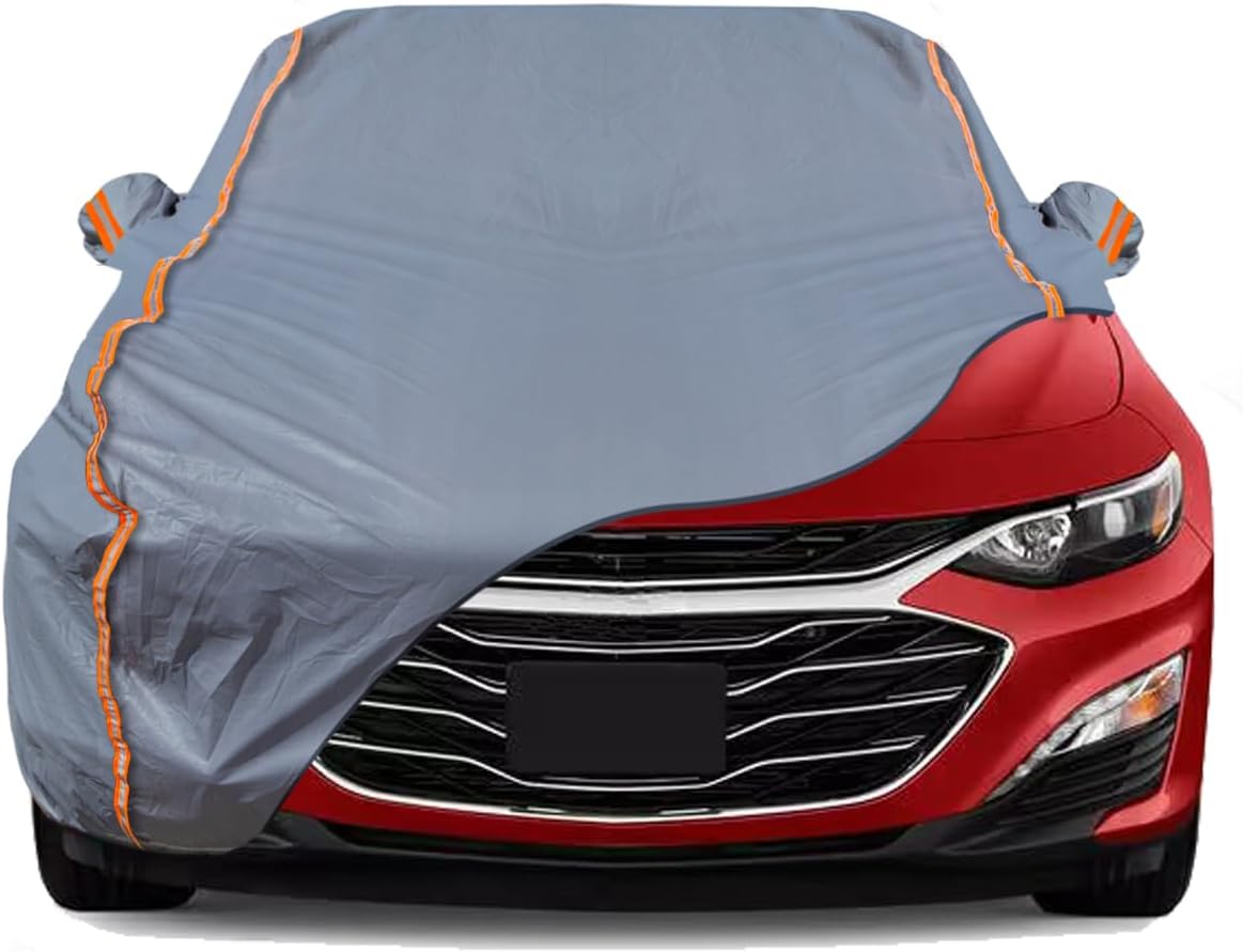 TUCAREST 6-Layers PEVA Premium Full Car Cover Fit for Sedan hatchback Pickup SUVs MPV Rain and snow protection, sun protection, UV protection, and protection of car paint surfaces-Silver Grey -Up 198"