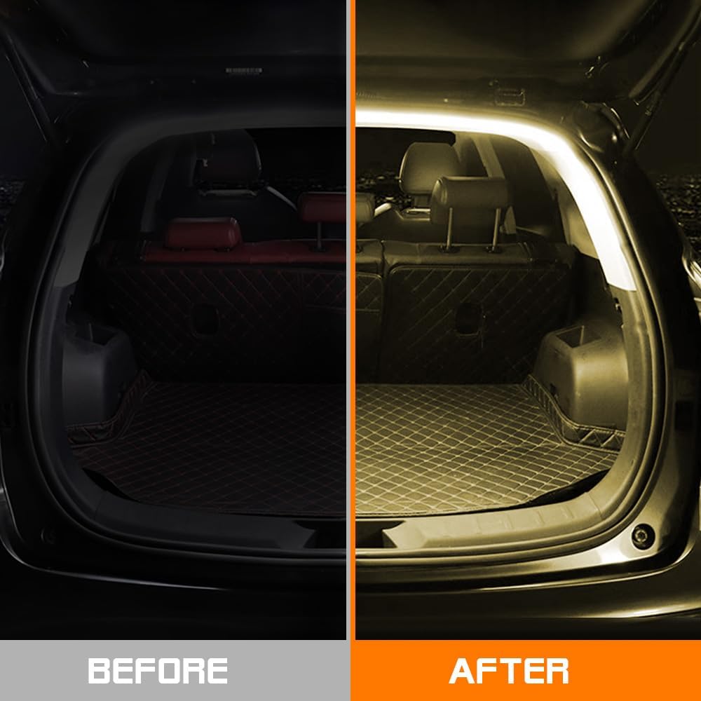 Car LED Strip Light For Trunk, 79Inch IP67 Silicone Waterproof Neon Light Strip Embedded, Flexible Cutting Universal Auto Interior Lights(Warm White)