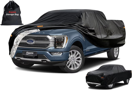 Kayme Truck Cover Custom Fit Ford F-150(1997-2025) Regular Long Bed. Full Exterior Heavy Duty Outdoor Pickup Truck Car Cover Waterproof All Weather.Car Tarp for Wind Sun Dust Protection.Black