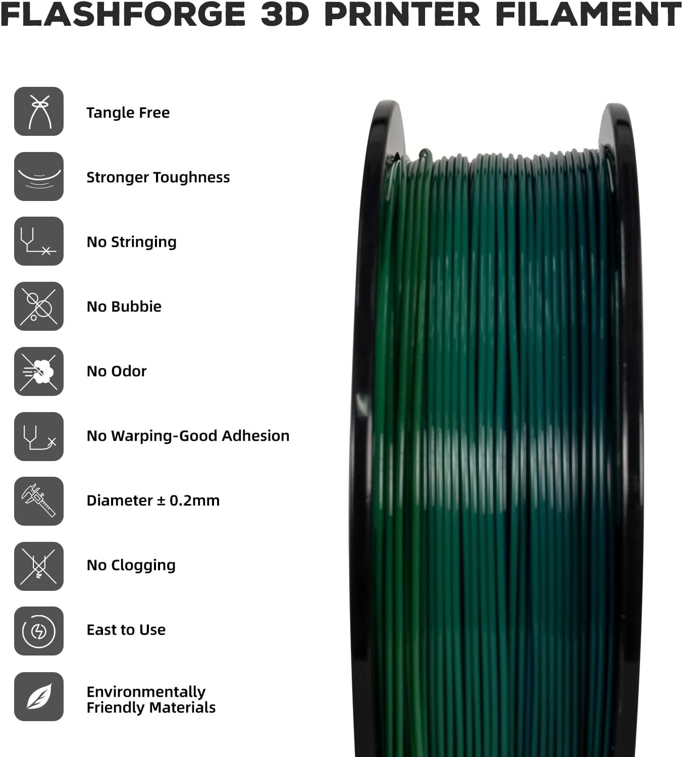 FLASHFORGE PLA Filament 1.75mm, 3D Printer Filament 1kg (2.2lbs) Spool, Dimensional Accuracy +/- 0.02mm, 3D Printing Filament Easy to Use and Fits for Most FDM 3D Printers (Rainbow)