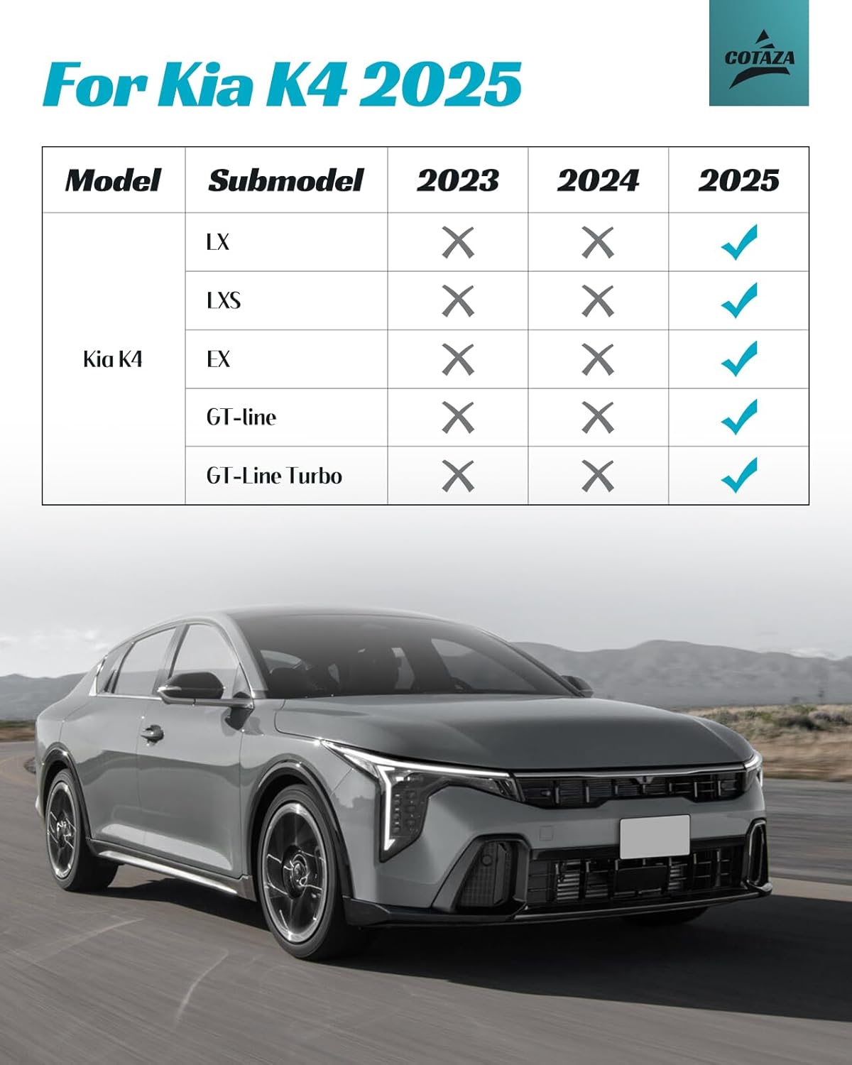 for KIA K4 2025 Floor Mats Cargo Liner LX LXS EX GT-line Turbo All Weather Season Car Interior Soft Rubber Trunk Carpet Waterproof Anti-Slip Tech Automotive Accessories Black(Not Fit for 2024 2023)