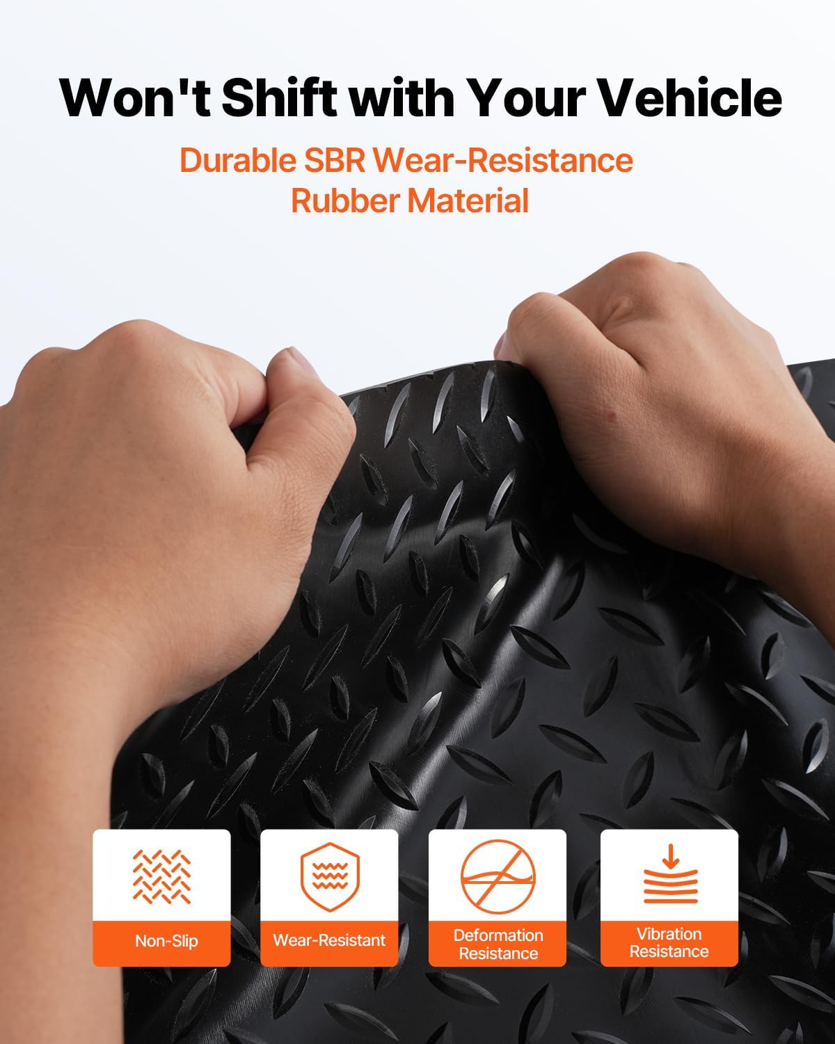 VEVOR Diamond-Plate Flooring Roll, SBR Rubber Mat, Easy to Clean, Gym & Garage Industry, Black