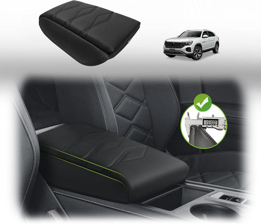 Muslogy Center Console Cover 1-Inch Extra Thick Armrest Pad Compatible with 2024 2025 Volkswagen Atlas & Cross Sport Arm Rest Cushion Padding Anti-Scratch Console Leather Lid Protector