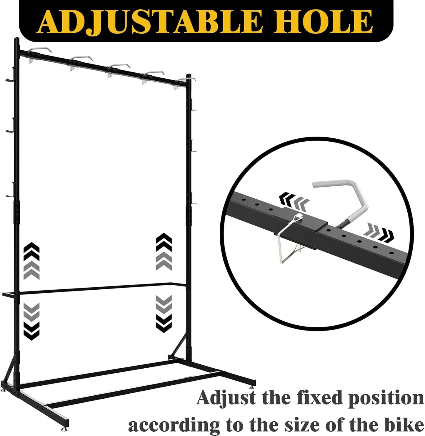 Freestanding Bike Storage Rack for 5 Bikes, 52" Wide Steel Vertical Bike Rack with 5 Bike Hooks & 6 Hooks for Helmet Storage, Bike Racks for Home and Garage, Indoor Floor Bike Stand