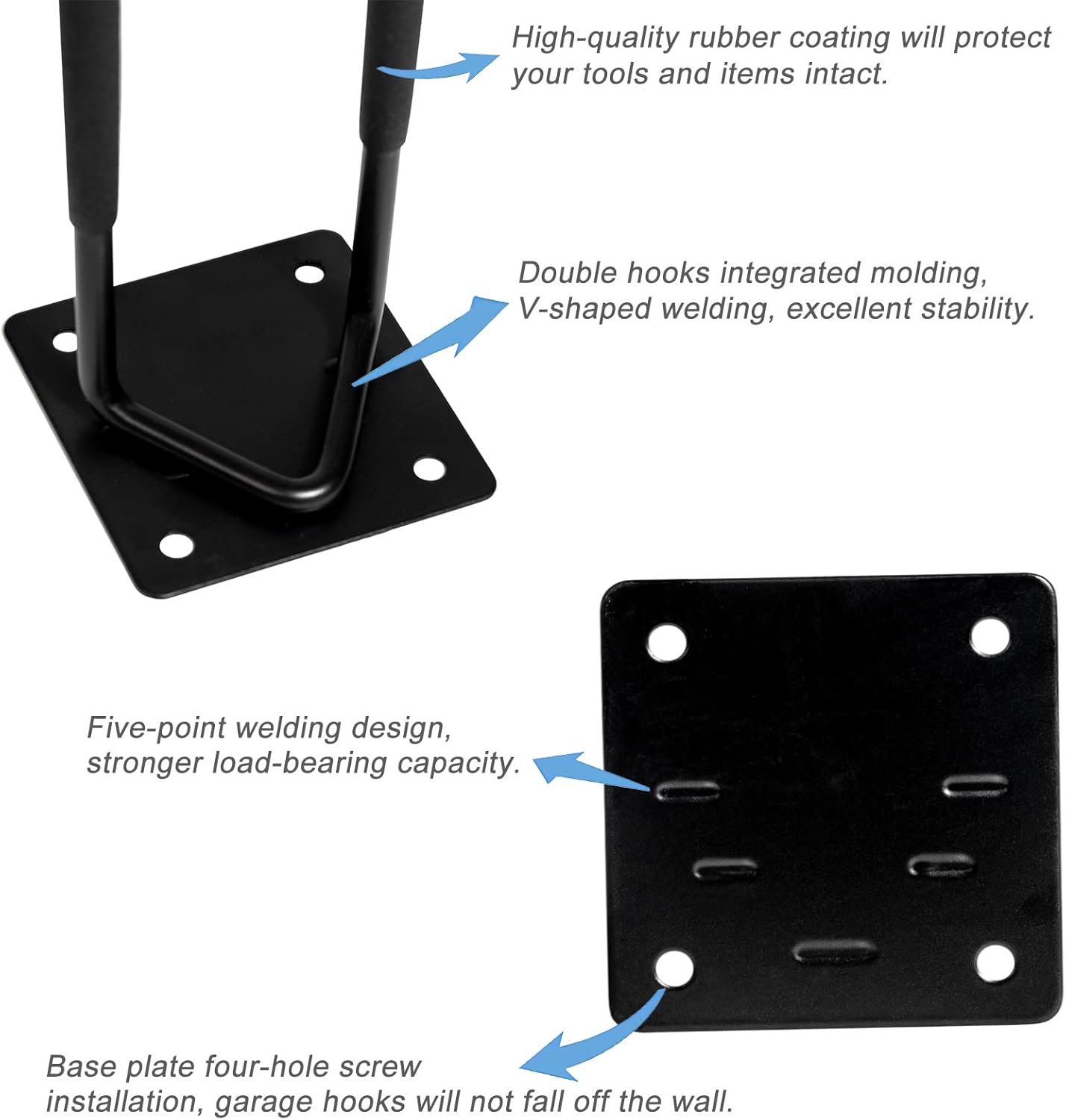 2Pcs Shovel Holder Wall Mount, Ladder Hangers, Rake Racks, Large Garden Tool Hook Organizers, Heavy Duty Garage Utility Hooks for Hanging Yard Tools, Chairs, Bikes and More