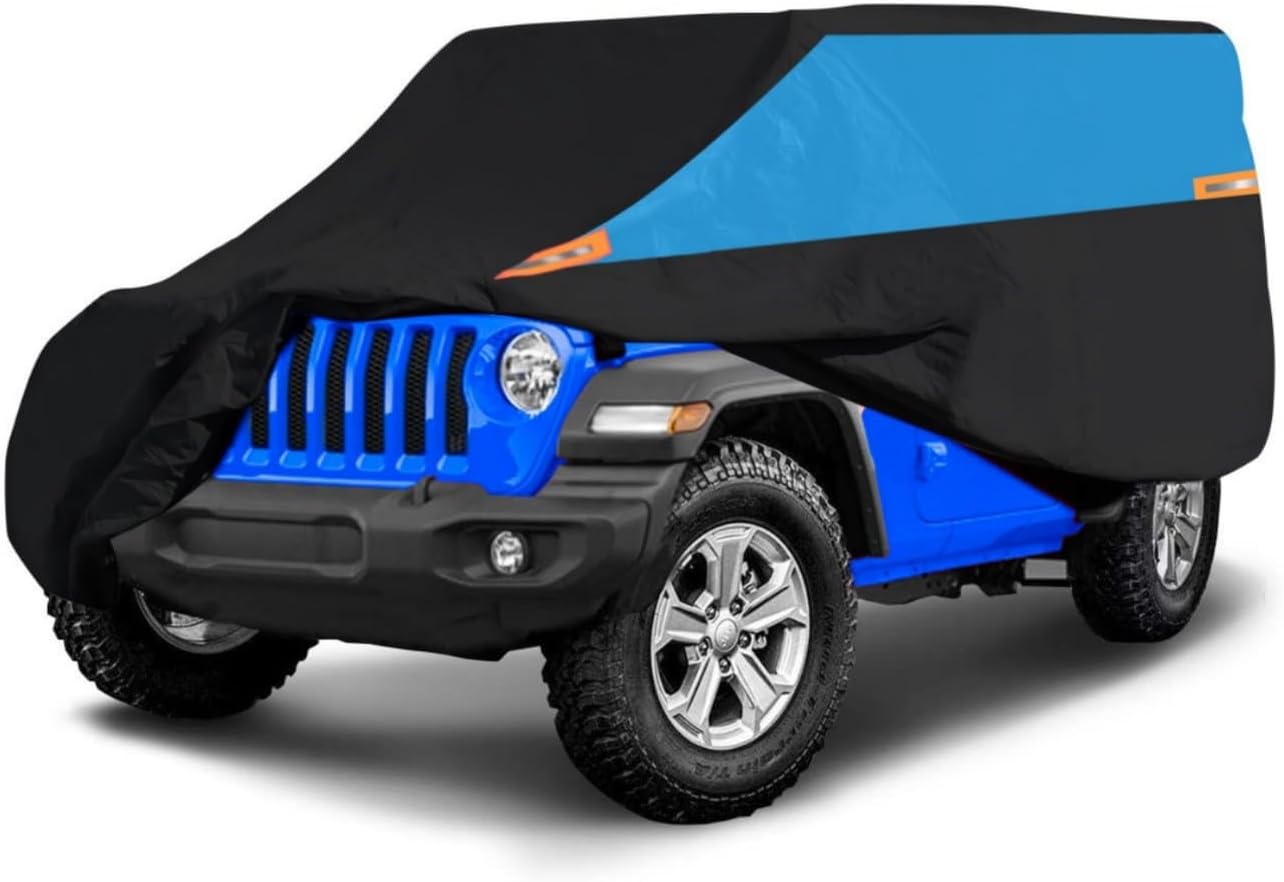MORNYRAY Compatible with Jeep Wrangler 4 Door, Waterproof Car Cover All Weather Snowproof UV Protection Windproof Outdoor Full car Cover, Universal Fit for (Wrangler 4Door, Blue)
