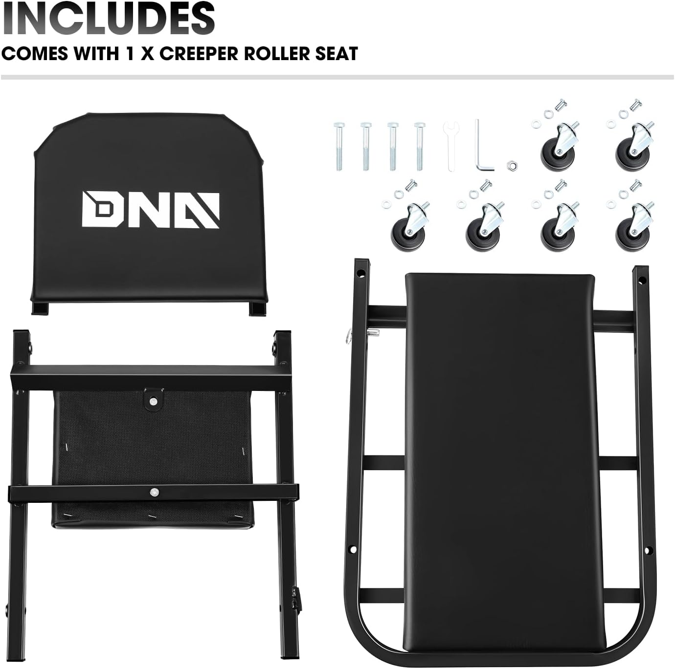 DNA MOTORING 40 Inches Folding 2 in 1 Rolling Z Creeper, Adjustable Roller Garage Chair Lay Down or Sit, 6 Pcs 2" Casters, 150kg Weight Capacity, Black, TOOLS-00494