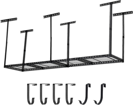 Overhead Garage Storage Rack, Heavy Duty Ceiling Storage Racks for Garage, Adjustable Height, 660LBS Weight Loading,2x8 FT Hanging Organizer Shelving for Warehouse Basement, Black