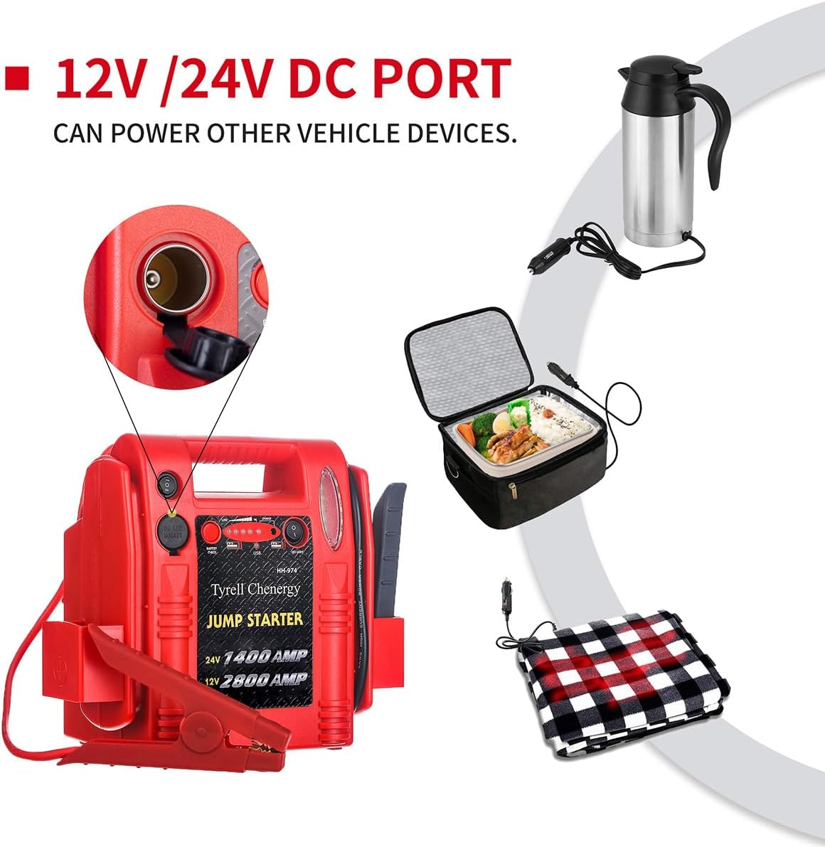 12V/24V Jump Starter,2800/1400 Peak Amp,Truck Battery Booster Pack, and Pure Copper Jumper Cables,Heavy Duty Jump Box Includes Dual USB and DC Ports Power,Car Battery Jump Starter