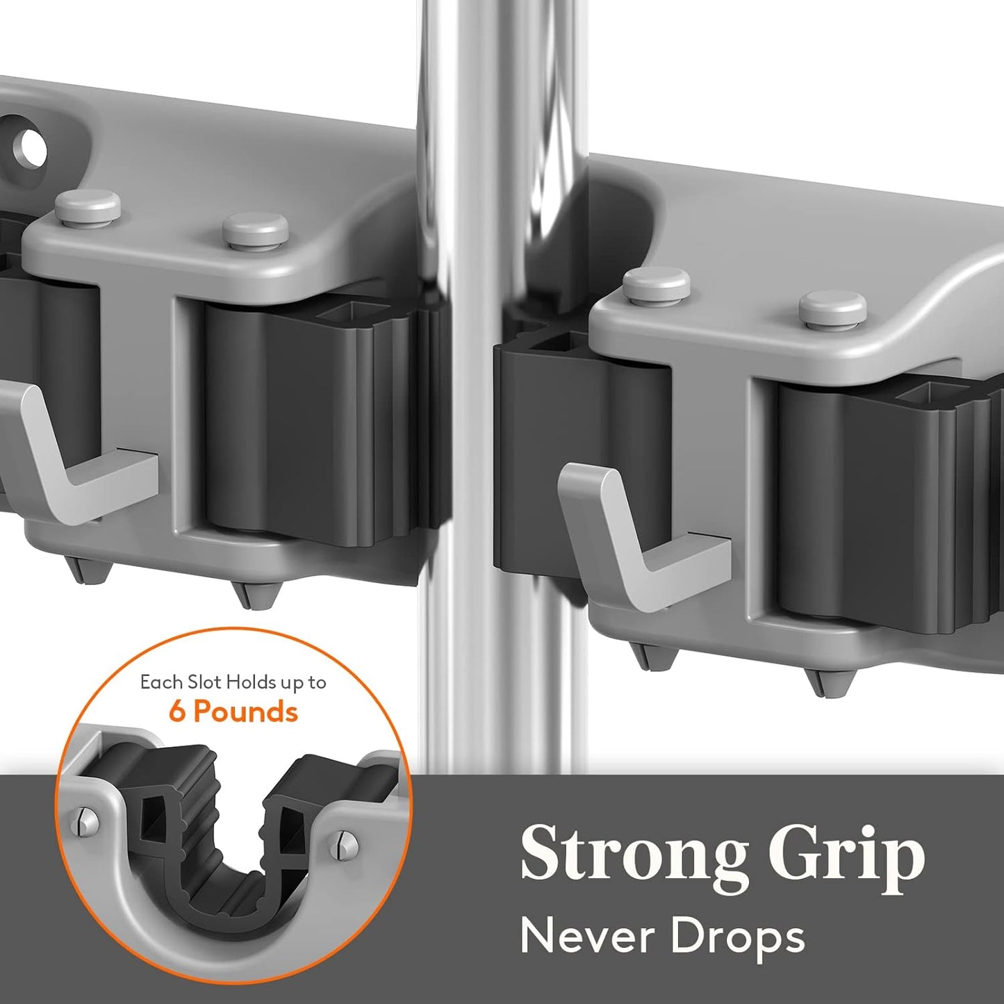 Lifewit Mop and Broom Holder Wall Mount, Anti-Slip Broom Hanger for Kitchen Organization, Heavy Duty Cleaning Supplies Organizer, Easy Install Tool Organizer for Closet, Garage, 5 Slot 6 Hooks, Grey