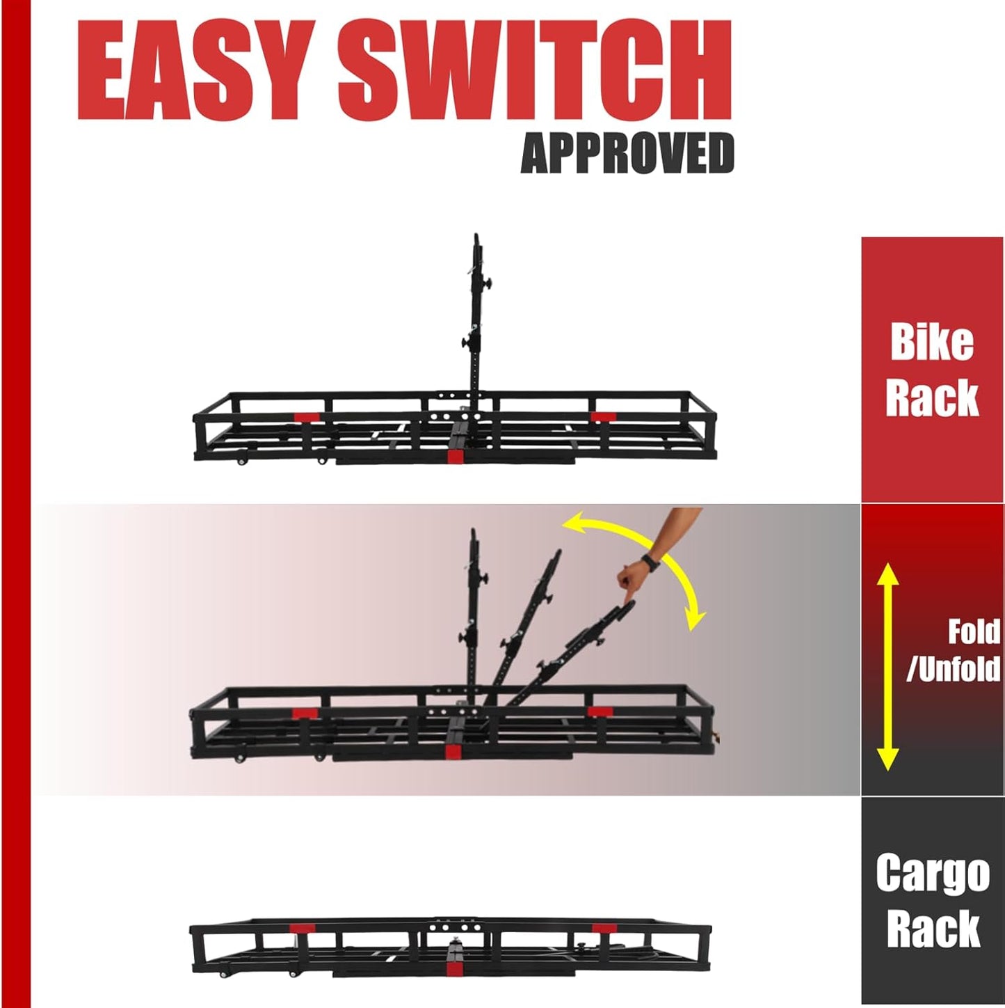 Hitch-Mount Bike Rack for Ebike Heavy-Duty - Comes with Cargo Carrier Fits 2 Electric Fat-Tire Mountain Bicycles Fits 2" Receiver for Car Trailer SUV Truck RV Minivan