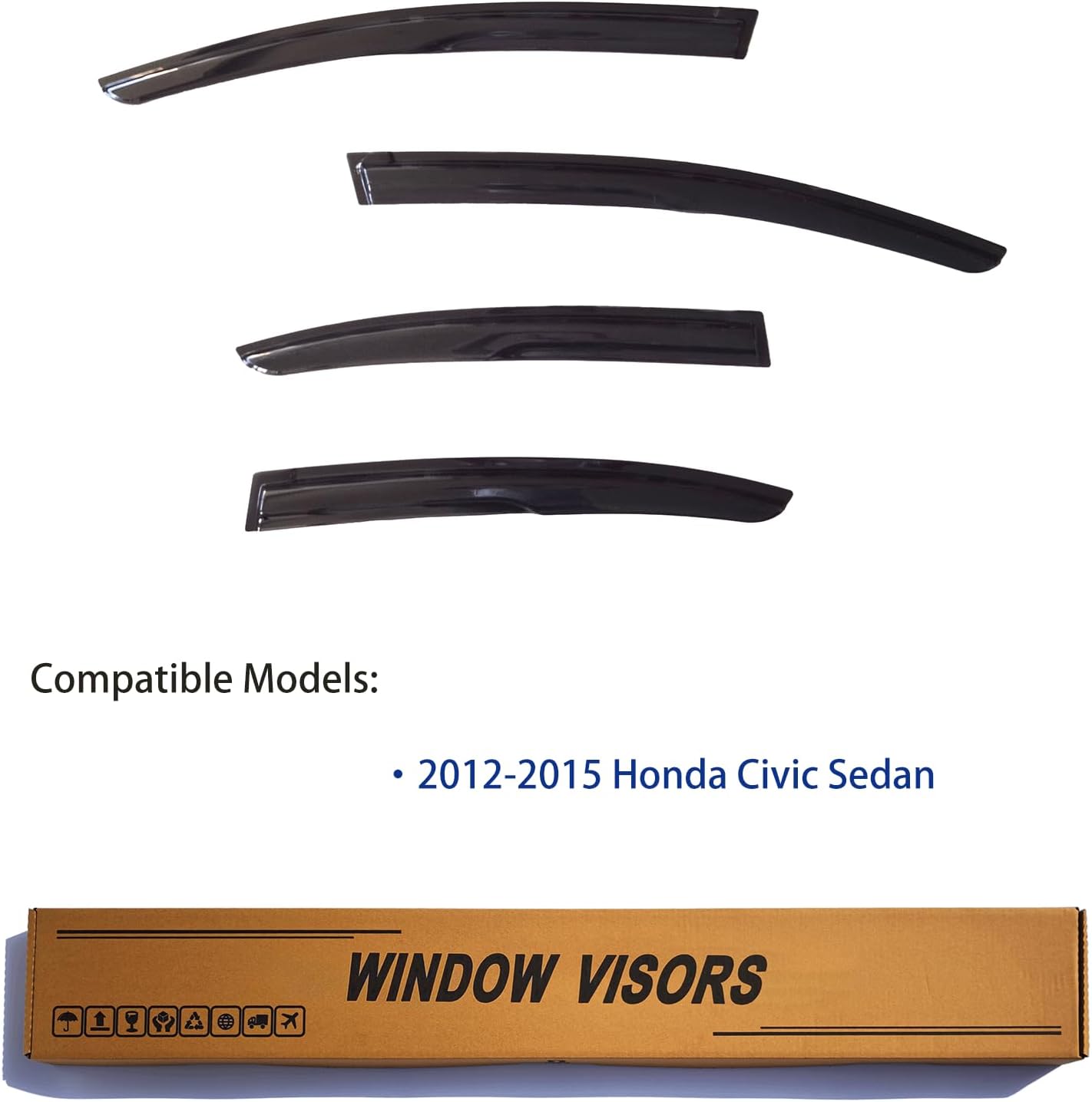 Window Visors Rain Guards fits 2012-2015 Civic Sedan, Out-Channel Window Wind Deflectors Vent Shades Accessories, Dark Smoke 4 Pcs, 2013 2014