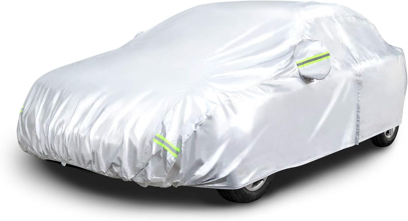 Amazon Basics Silver Weatherproof Car Cover - 150D Oxford, Sedans up to 180"