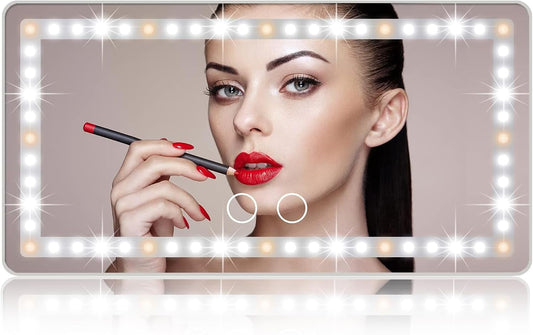 Car Sun Visor Vanity Mirror, Rechargeable Makeup Mirrors with 3 Light Modes & 60 LEDs- Dimmable Clip-on Rear View Sun-Shading Cosmetic Mirror with Touch on Screen, Universal for Truck SUV(Grey)