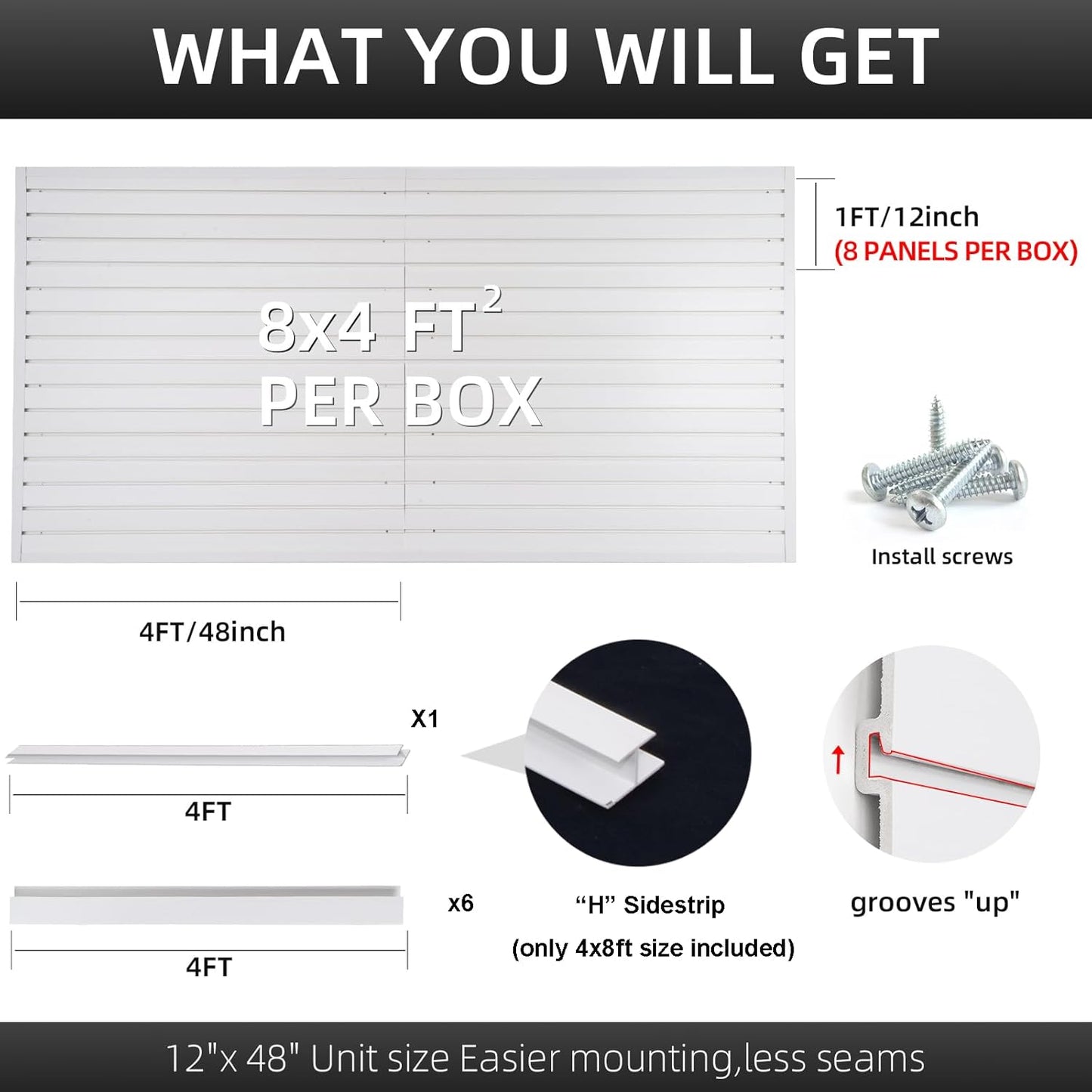 Slatwall Panels 4x8 ft Garage Wall Storage System, PVC Slat Wall Paneling Garage Organizers and Storage Utility Rack Heavy Duty, Garage Slatwall for Tool Organization Peg Board (White)