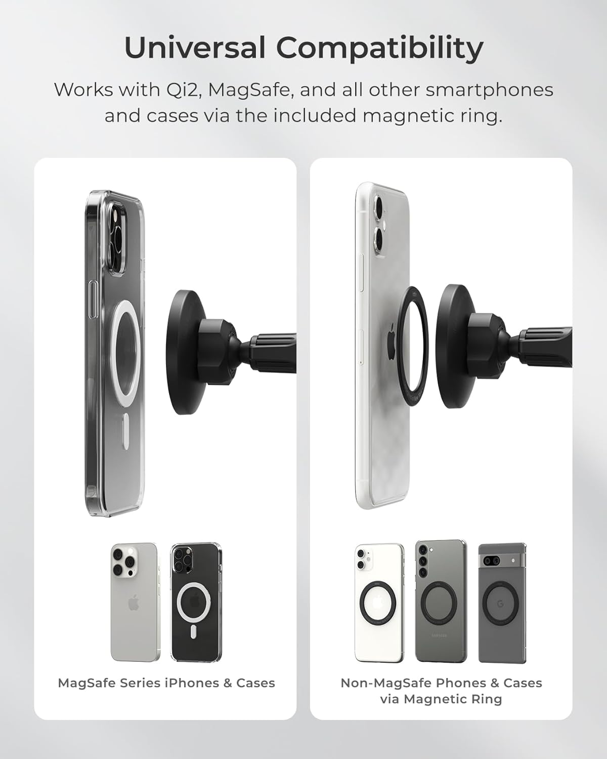 iOttie iTap 3 Magnetic Air Vent Car Mount Phone Holder with Magnetic Ring Adapter. Compatible with MagSafe, iPhone, and Android Smartphones