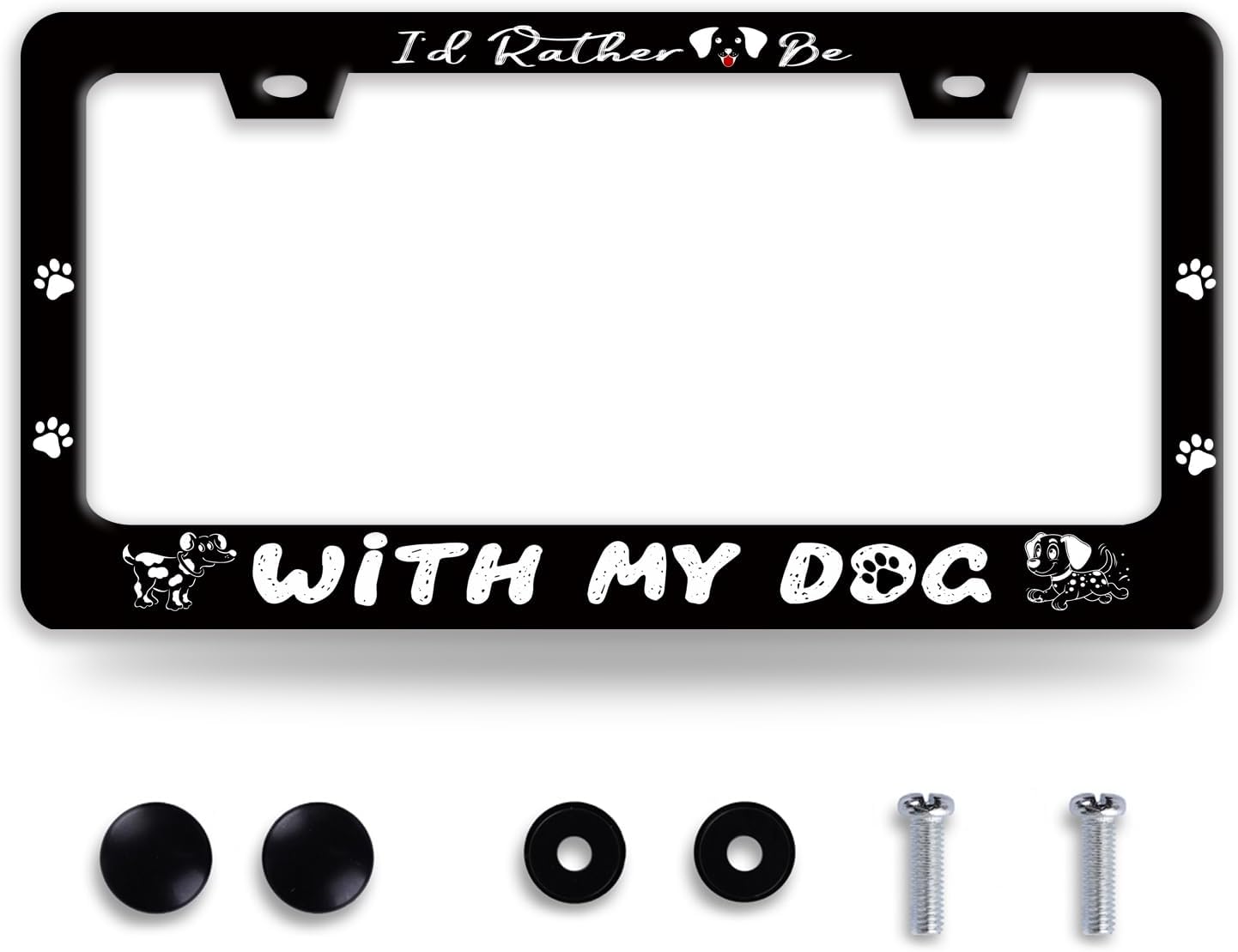 I'd Rather Be with My Dog License Plate Frame Pet License Plate Holder Funny Stainless Steel Accessories Cars Decor with 2 Holes and Screws Fits Standard Us Ca Vehicles 12.2 X 6 in