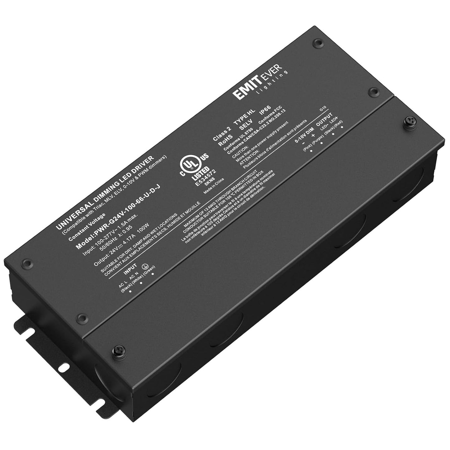 EMITEVER Dimmable Led Driver, 100W AC 100V-277V to DC 24V Transformer, 5-in-1 Dimming: ELV/MLV/TRIAC / 0-10V / 1-10V / 10V PWM/Potentiometer, Waterproof IP67 and UL Listed