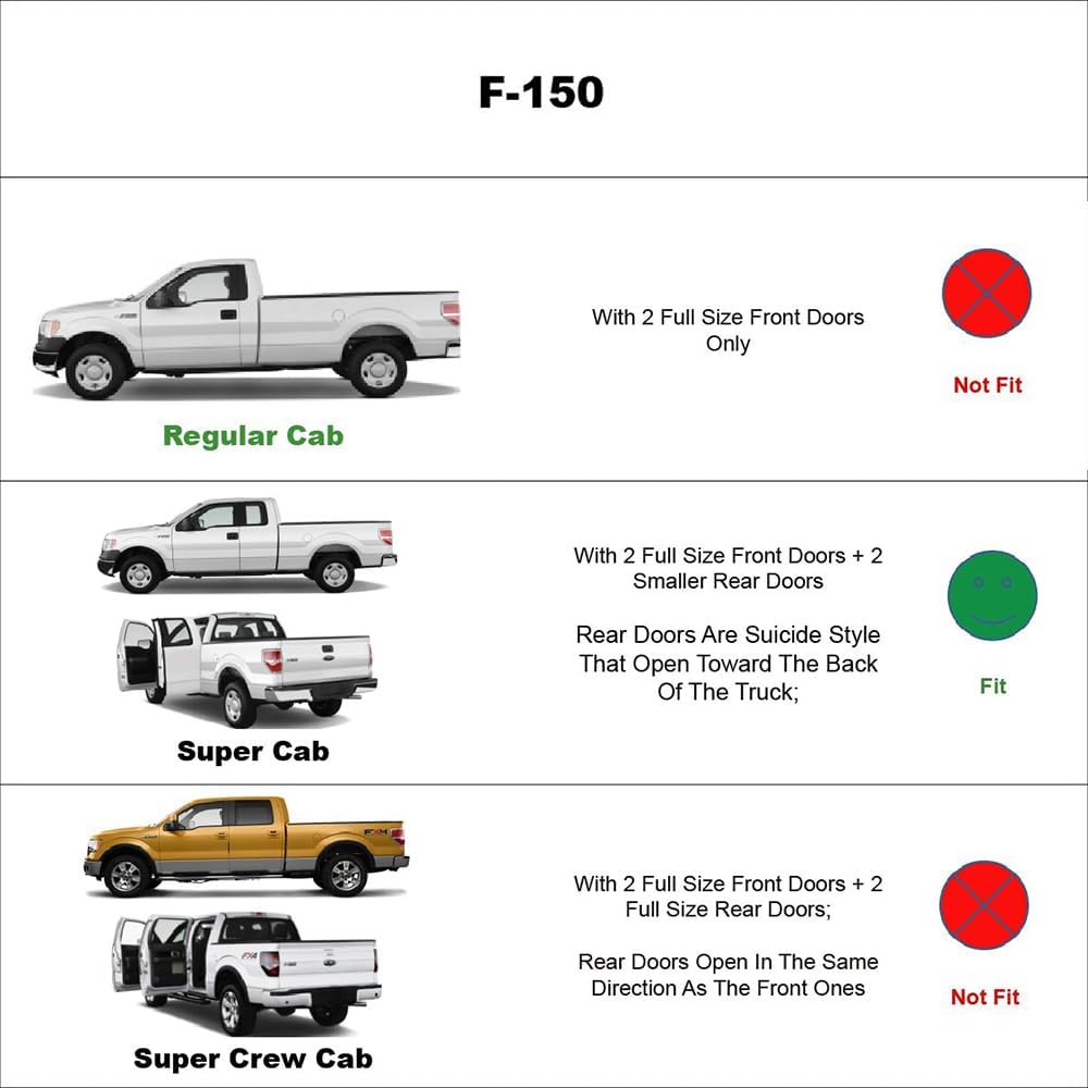 94738 Side Window Wind Deflector,4pc Outside Mount Style Nice Sun Rain Guards Set,Window Visor fit for 2004-2014 Ford F150 Super/Extended Cab Only(Not Fit 2004 Heritage)