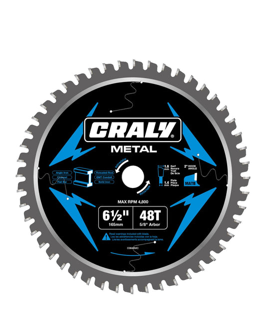 CRALY 6-1/2 Inch 48 Teeth Steel and Ferrous Metal Cutting Circular Saw Blade, 5/8 Inch Arbor, Thin Kerf, Professional Carbide Tipped Blade for Angle Iron, Threaded Rod, EMT Conduit(C0648MC)