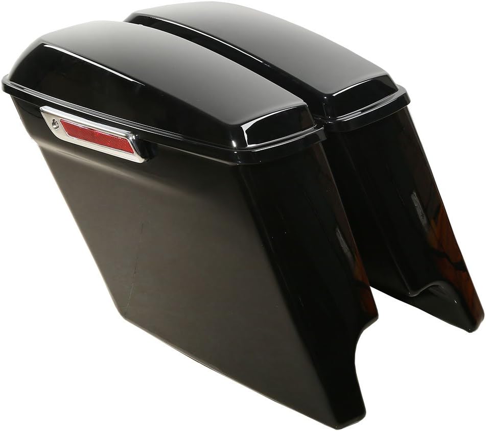 XFMT Vivid Black 5" Stretched Extended Saddlebags Hard Saddle Bags W/Chrome Conversion Bracket For Harley Softail Heritage Deluxe 1984-2017