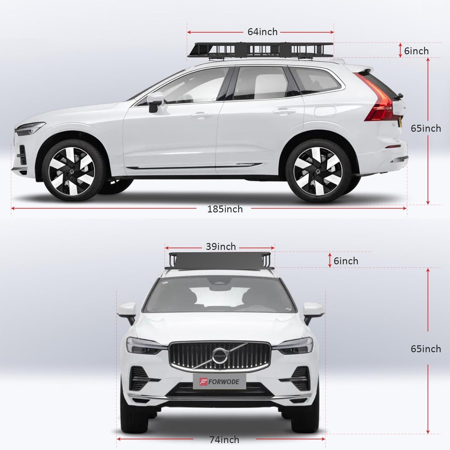 FORWODE Roof Rack Carrier Basket, 64" x 39" x 6" Rooftop Cargo Carrier with 250 lbs Capacity, Rust-Proof Steel Heavy Duty Car Top Luggage Basket with Waterproof Cargo Bag, Net and Straps