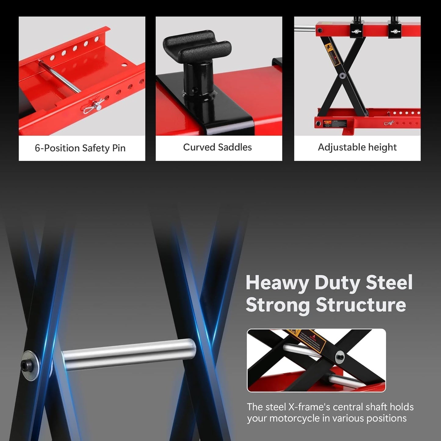 Heavy Duty 1100LBS Motorcycle Scissor Lift Jack with Dolly Wheels, Hand Crank & Non-Slip Platform - Adjustable Bike Lift Stand for Cruiser, Dirt Bike, ATV - Foldable,Garage Repair Equipment