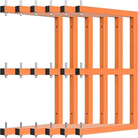 Lumber Rack Wall-Mounted Lumber Storage Rack, Heavy Duty Wood Storage Racks with 9-Level System, 1980 LB Sturdy Garage Wood Organizer, Orange Lumber Metal Racks for Indoor and Outdoor (6 Pack)
