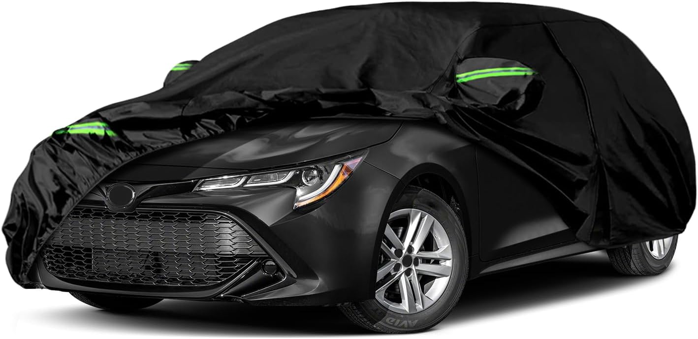 Waterproof Car Cover Compatible with Toyota Corolla Hatchback 2019-2025, Black 210T Inside Cotton Cover with Door Zippers for Snow Rain Dust Outdoor Protection
